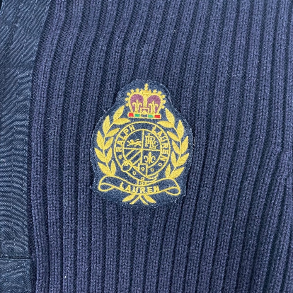 Lauren Ralph Lauren Navy Ribbed Quarter Zip Sweater Crest Logo Women's M Y2K - Picture 2 of 6